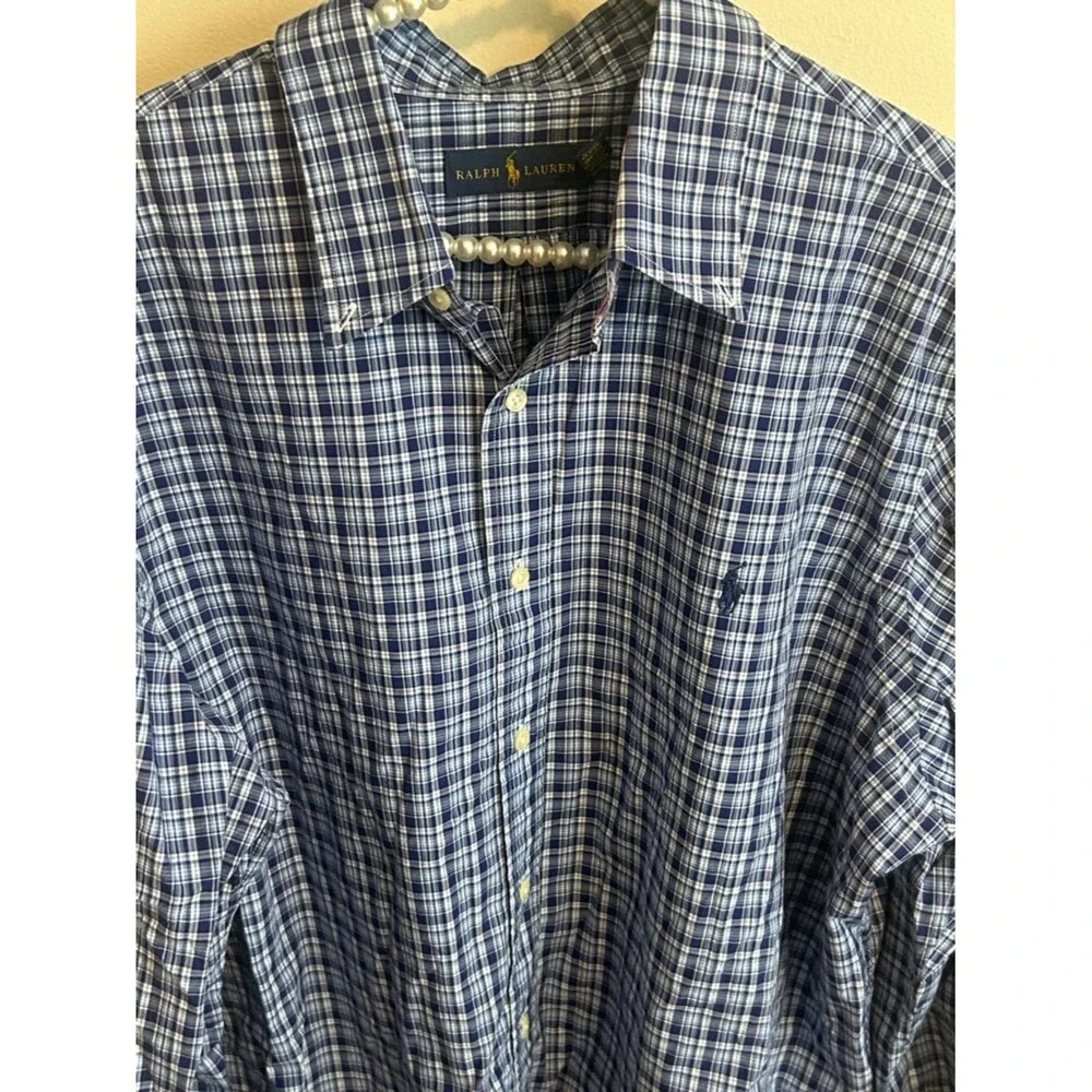 Ralph Lauren Blue & White Plaid Button Down XXL